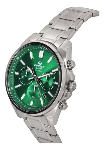 Reloj Casio Edifice Efv650d Azul Analogo Crono Fecha Wr100m Correa Plateada Bisel Plateado Fondo Verde