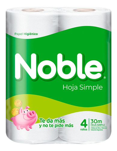 Papel Higienico Noble 30m X 4 Rollos Pack 12 Unidades