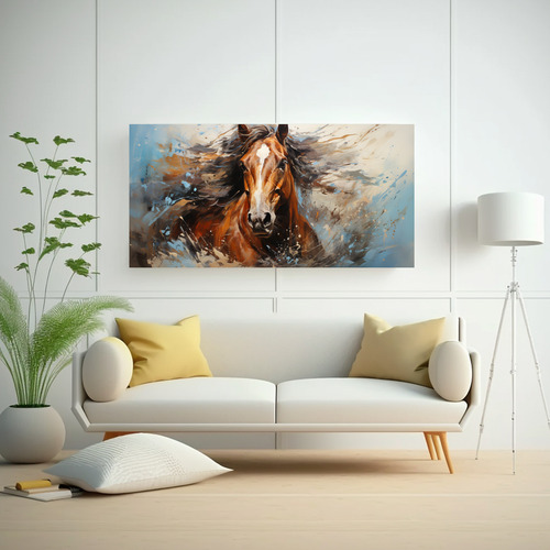 80x40cm Cuadro Pintura Al Estilo Óleo De Caballo En Lienzo