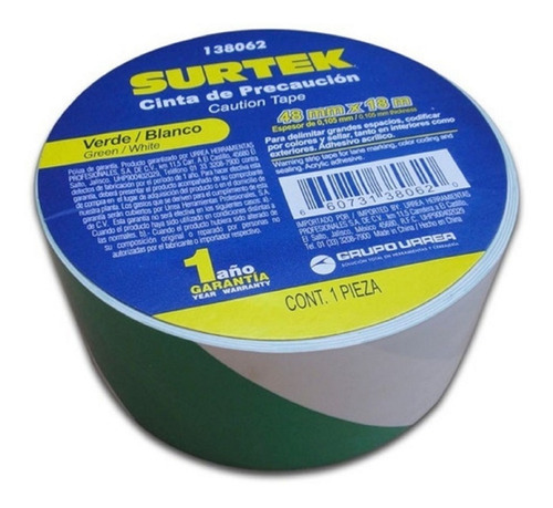 Cinta De Señalización Verde Y Blanco 18 Mt Surtek 138062