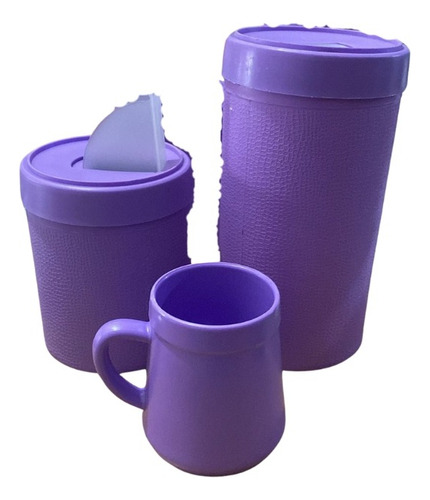 Set Matero Yerbero Y Azucarero De Plastico Con Mate Lila