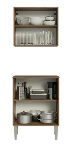 Kit Armário Aéreo E Balcão 64cm Rustic/cinza Madesa Emilly