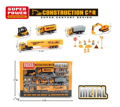 Imagen 3 de 4 de Pack Set Construccion, Autos, Camiones Metalicos Bestoys