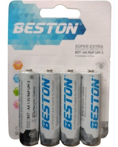 Pilas Bateria Carbon Alcalina Beston Aa 1.5v X4 Unidades 