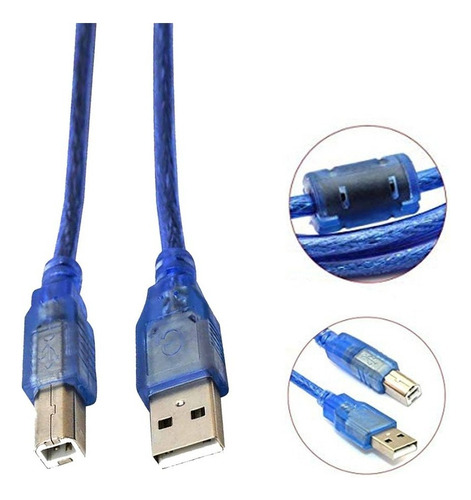 Cable Usb 2.0 Para Impresora 5 Mts Blindado Azul 