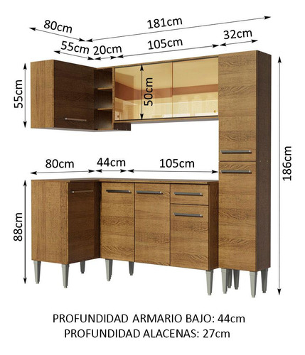 Armario Esquinero Completo 261cm Emilly River Madesa 03 Color Marrón
