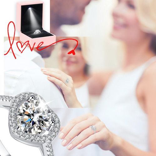 Anillo Compromiso Promesa Boda Corazón Plata Moissanita 1ct