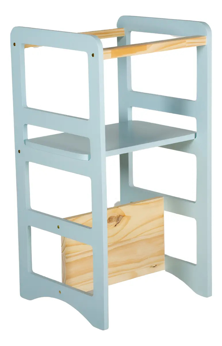 Torre Aprendizagem Montessori 4 x 1 Cadeirão Regulagem De Altura Cor Azul-claro