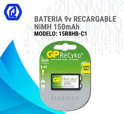 Bateria Recargable 9v Gp Recyko Nimh 150mah