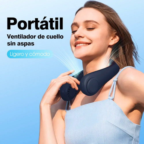 Ventilador Portátil De Cuello Azul Para Colgar Con 3 Velocidades De Viento Refrigeración A 360 Ventiladores Sin Aspas Batería Recargable