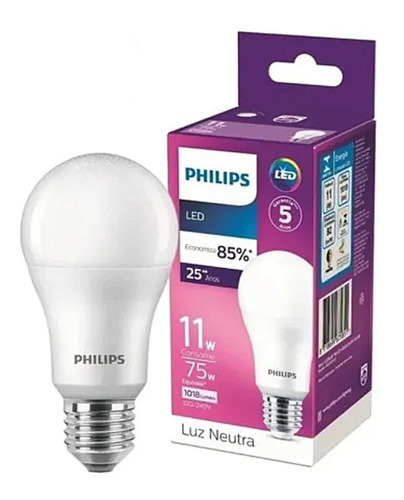 Kit 2 Lampada Led Bulbo 11w = 75w 1018lm Bivolt Philips Cor Da Luz Branco-quente 110v/220v