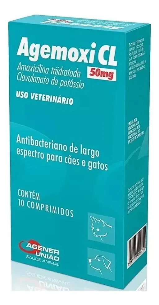 Antibiótico P/ Cães Gatos Agemoxi Cl 50mg C/ 10 Comprimidos