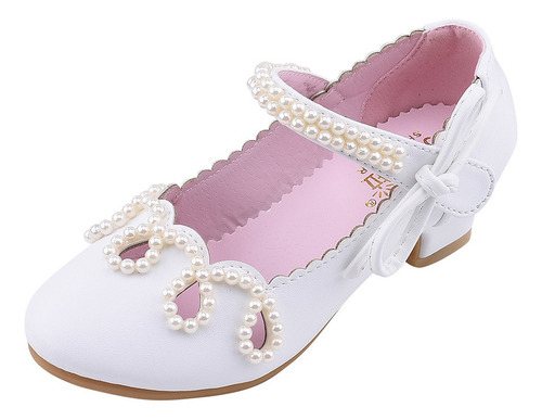 Zapatos De Piel Con Tacón Perlado Para Niñas Pequeñas, Zapat