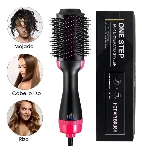 Cepillo Alisador One Step con Tecnología Ion Secador 3 en 1 Negro/Rosa