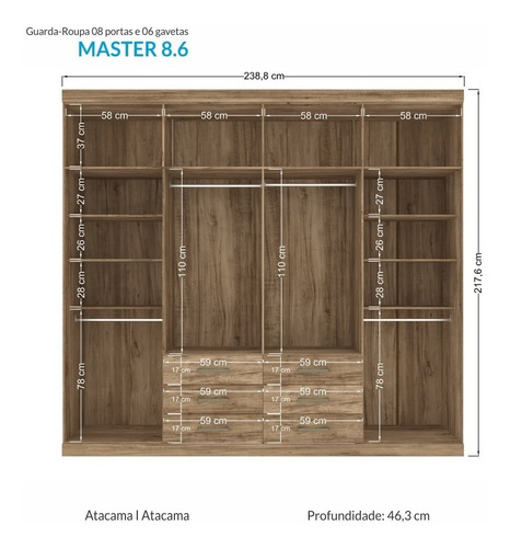 Imagen 3 de 6 de Ropero Placard 8 Puertas 6 Cajones Dormitorio Master 152444