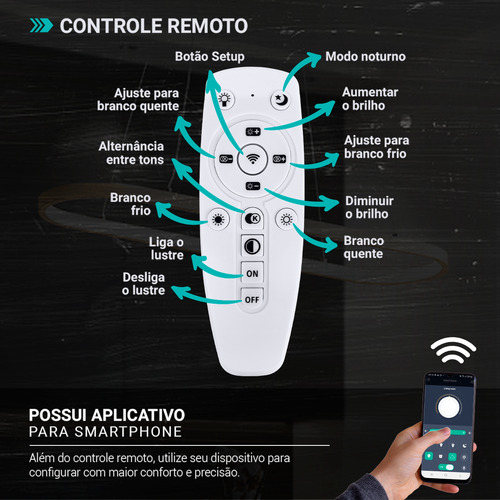 Pendente Led Oval Dourado Quarto Cozinha Mesa Controle 3 Tons Dimmer Moderno Forro Gesso Bancada Casa Attract 4x4sc