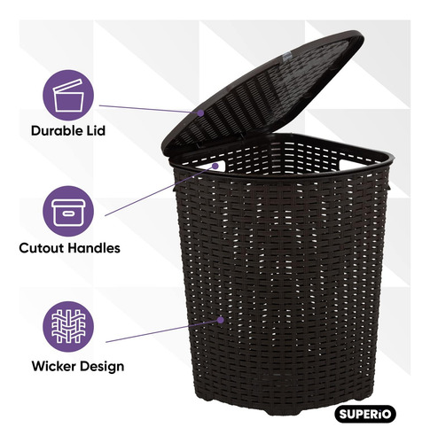 Cesta De Lavandería Triangular De Plástico Con Tapa Y Asas