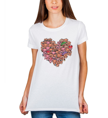 Playera Mujer Corazon De Cerditos Diseño 93 Playeras Beloma