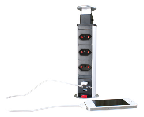 Torre Plug-up 3 Tomadas E 2-usb 110-250v Preta Hafele Cor Preto