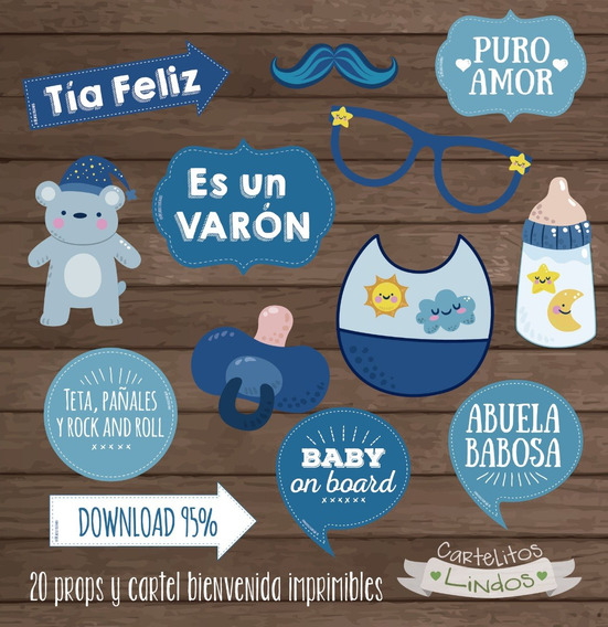 Props Y Cartel Bienvenida Baby Shower Nene Imprimible 20unid | MercadoLibre