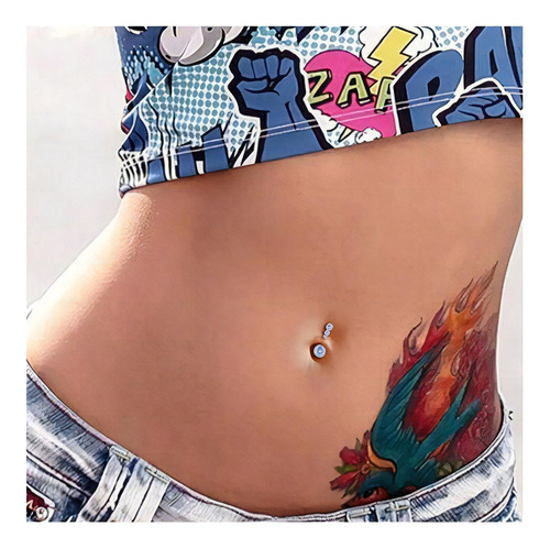 Piercing de ombligo invertido Furtacor con circonitas plateadas y doradas