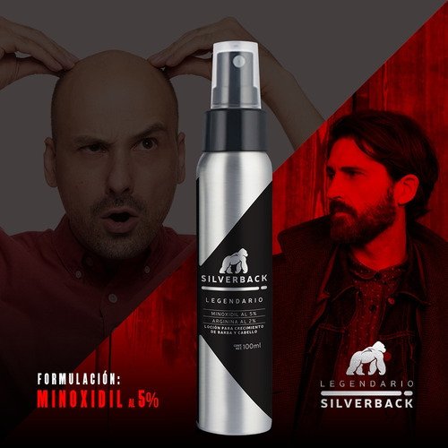 Imagen 3 de 3 de Legendario Silverback Locion. 5% Minoxidil 2% Arginina 100ml