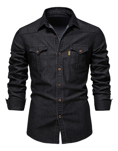 Camisas De Vestir Hombre De Mezclilla Casual Cargo Slim Fit