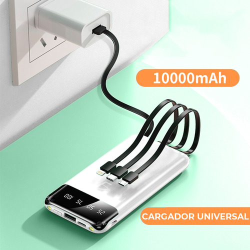 Power Bank 10000mah Batería Portátil Pantalla Led 3 Entradas Color Blanco