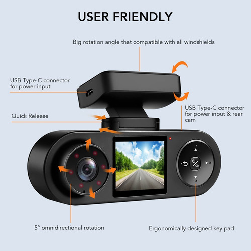 Dash Cam Coxpal, 3 Canales, Delantera/trasera/interior, Gps
