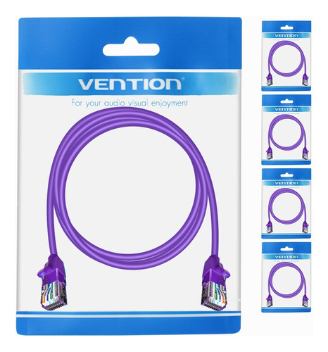 5 Pack Cable Red Cat 6 Vention Rj45 Ethernet Utp Morado 2m