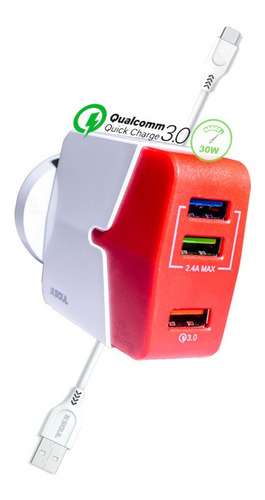 Imagen 1 de 9 de Cargador Turbo Carga Rapida Usbx3 Pared Qualcomm 3 Universal