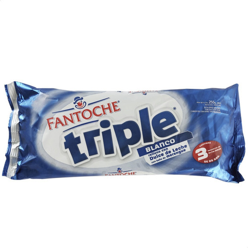 Imagen 1 de 9 de Alfajor Triple Blanco Blister X3 Unid Bandeja 255g Fantoche