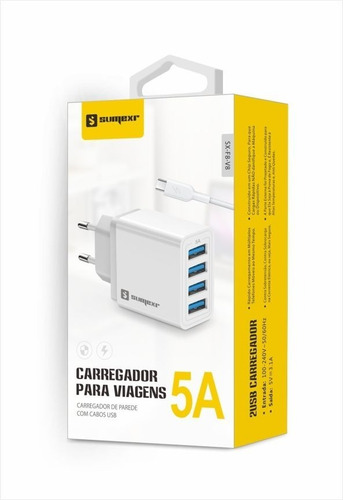 Imagem 5 de 5 de Carregador 4 Saídas Usb Universal Bivolt Tomada Rápida 5a