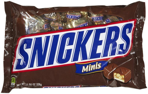 Caja Chocolate Snickers Mini 12 Bolsas De 52 Piezas 9 Grs