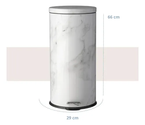 Papelera Tacho De Basura Pedal Baño Simil Marmol 30 Lts Blanco