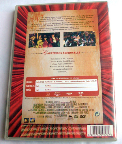 Moulin Rouge ! Nicole Kidman Ewan Mcgregor * Musical Dvd Ex (Usado)
