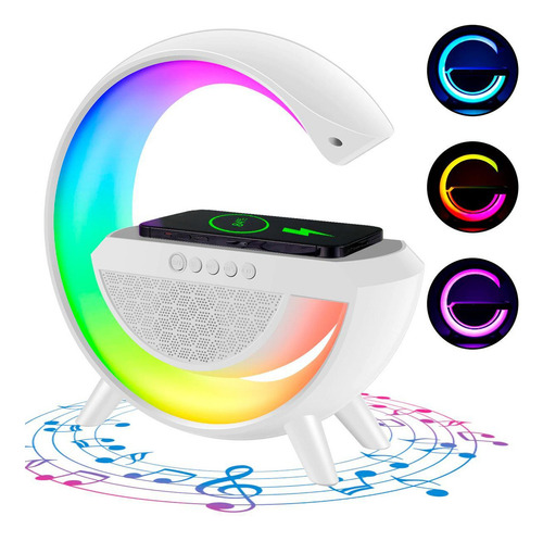 Luminária Caixa Som Bluetooth Carregador Indução Multi Color