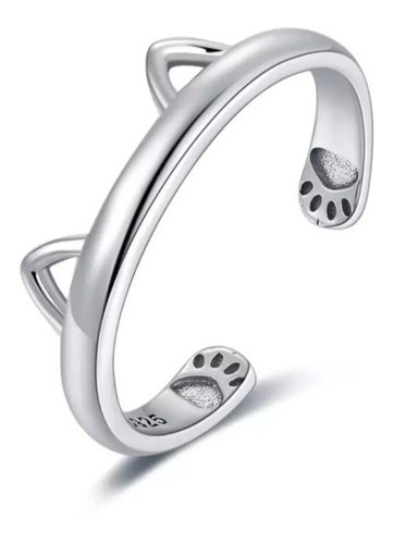 Anillo Gato Plata S925 Ajustable Gatito Mujer