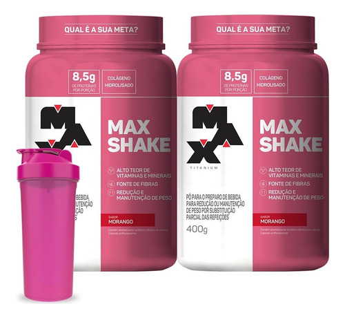 Combo 2x Max Shake 400g - Max Titanium Sabor Chocolate/morango