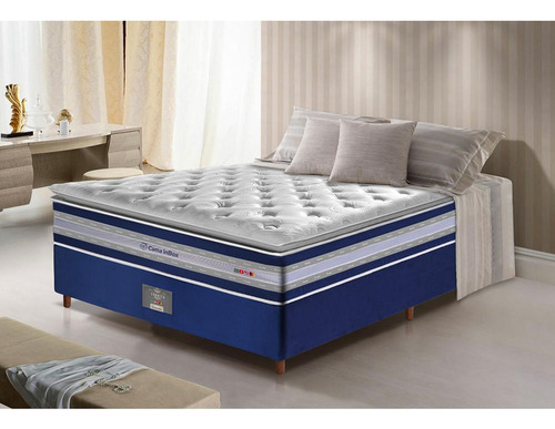 Conjunto Casal Pillow Top Molas Pocket Select Cama Inbox Cor Azul