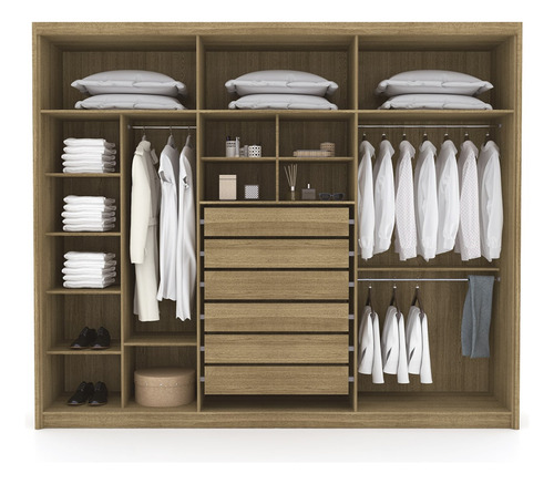 Guarda Roupa Casal 6 Gavetas Espelho Dubai Majestic Nature Cor Marrom