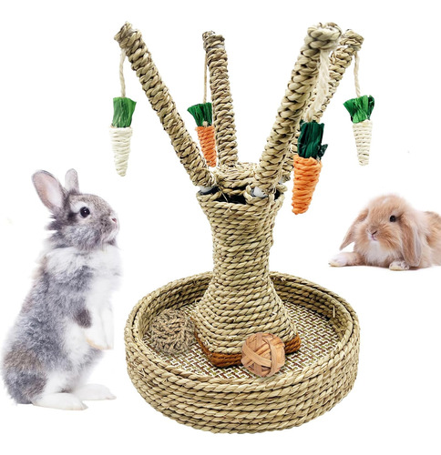 Hamiledyi Bunny Chew Toys Conejo Rascador De Hierba De Ratán