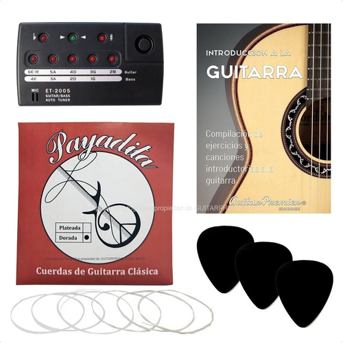 Imagen 1 de 8 de Combo Encordado Guitarra Criolla + Afinador + Manual + Puas