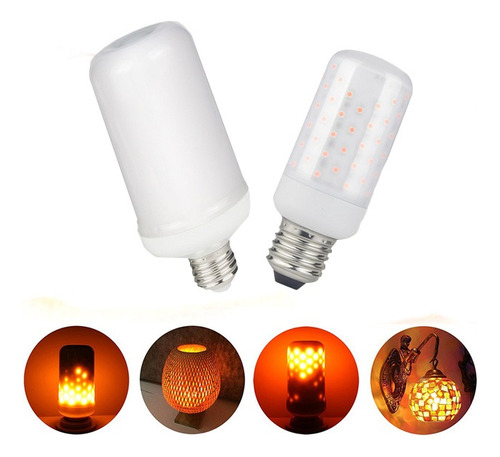 Kit 2 Lâmpadas Led Efeito Chama De Fogo 5w E27 Flame