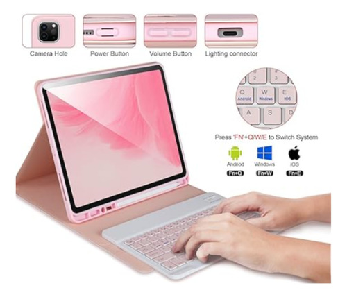Funda Con Teclado Rosado Para iPad Pro 11 M4 2024 Español