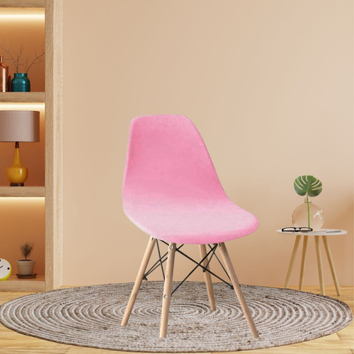 06 Capa De Cadeira Charles Eiffel Nordic Eames Luxo De Malha Cor Rosa-claro Desenho Do Tecido Liso
