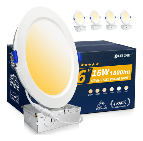 Paquete De 4 Led Empotrados De 6 Pulgadas, 16 W, Máx. 2000 L