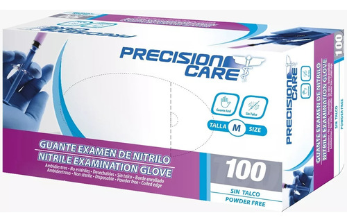 Guantes Precision Care Color Azul De Nitrilo X100uni