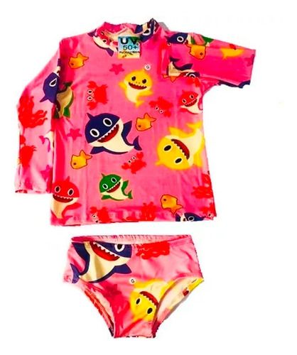 Biquini Infantil + Blusa Proteção Solar Infantil Uv50 Shark