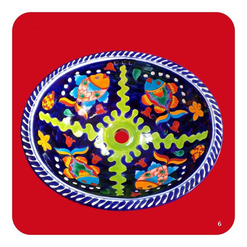 Imagen 1 de 3 de Lavabo Grande Color De Cerámica Tipo Talavera 44x36x17 Cm M6